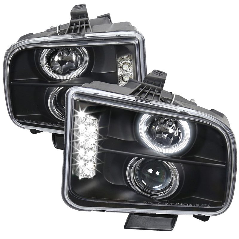 2005-2009 Ford Mustang Halo Projector Headlights LED Light Strip Matt Black