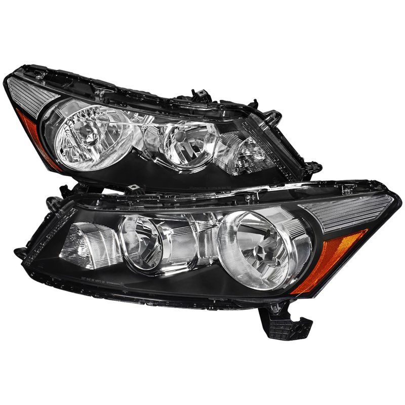 2008-2012 Honda Accord Sedan Factory Crystal Headlights Amber Reflector Black