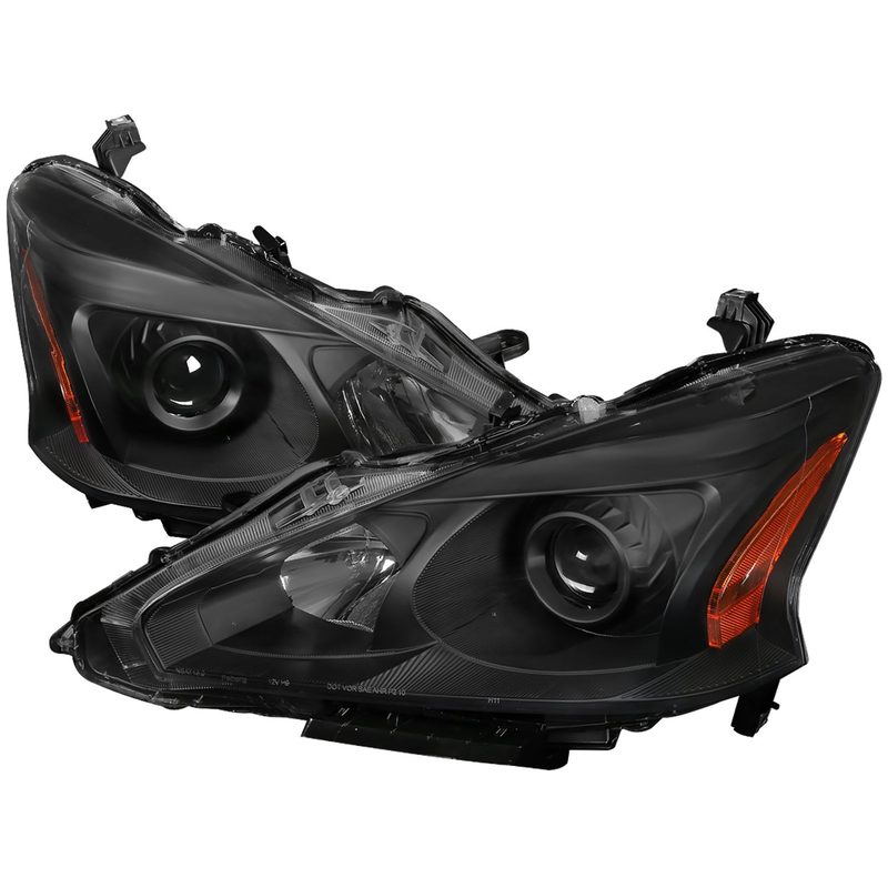 2013-2015 Nissan Altima Sedan Projector Headlights Amber Reflectors Matt Black