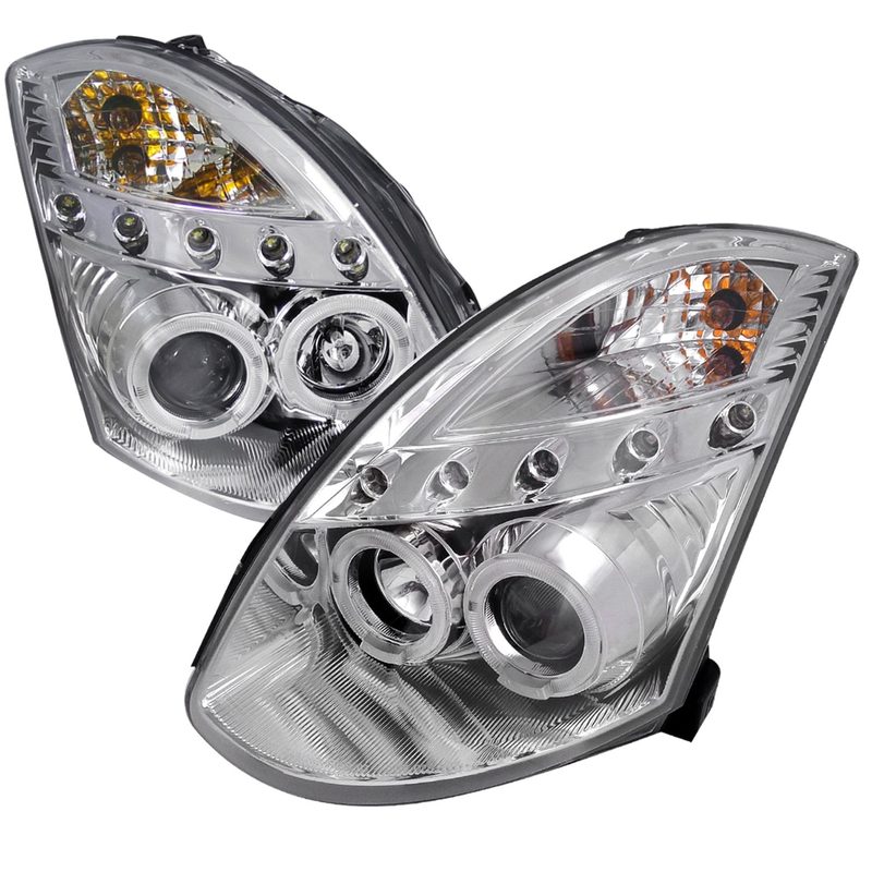 2003-2007 Infiniti G35 Coupe Dual Halo Projector Headlights Chrome/Clear Lens