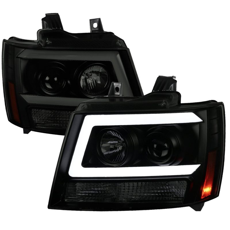 2007-2013 Chevy Avalanche/ Tahoe Suburban LED C-Bar Headlights Black Smoke