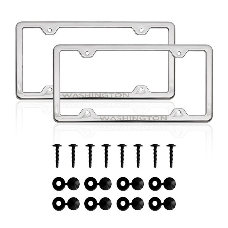 WASHINGTON Stainless Steel Chrome License Plate Frame Set