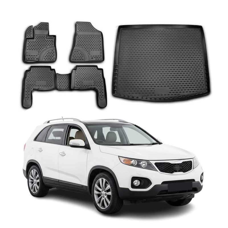 2011-2013 Kia Sorento Floor Mats & Cargo Liner Full Set All Weather Black