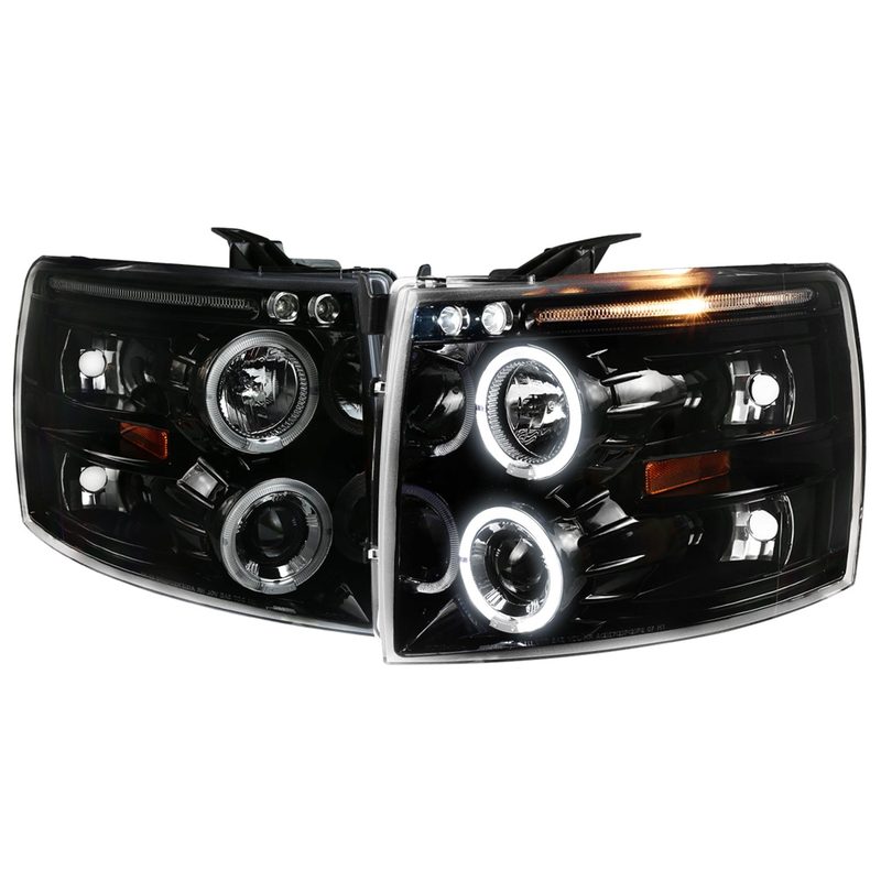 2007-2013 Chevy Silverado 1500 2500HD 3500HD Dual Halo Headlights Jet Black