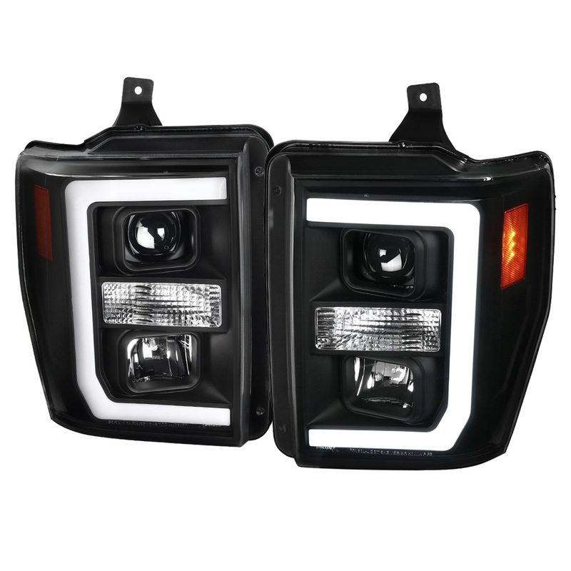 2008-2010 Ford F-250 F350 F-450 LED C-Bar Projector Headlight Matt Black/Clear