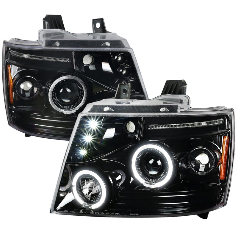 2007-2013 Chevy Avalanche/ 07-2014 Tahoe Suburban Dual Halo Headlights Jet Black