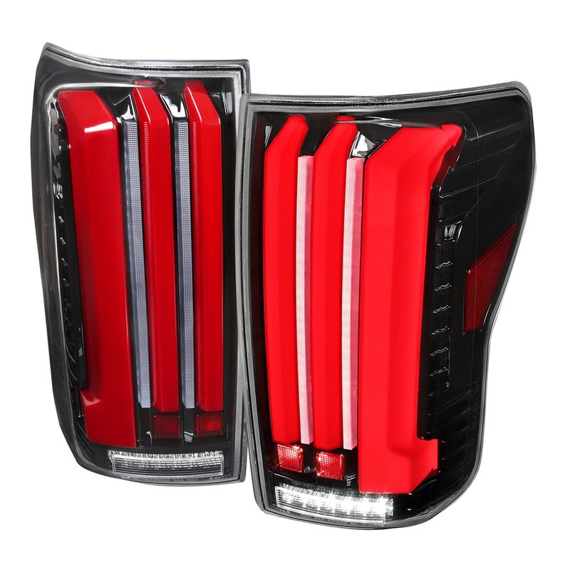 2007-2013 Toyota Tundra Sequential Red LED Bar Tail Lights Glossy Black/Clear