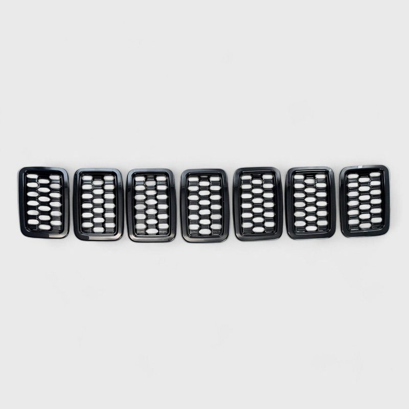 2017-2021 Jeep Grand Cherokee Grille Overlay Gloss Black 7Pcs ABS Plastic