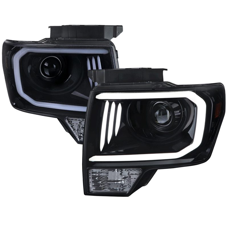 2009-2014 Ford F-150 LED C-Bar Projector Headlights Glossy Black/Smoke Lens