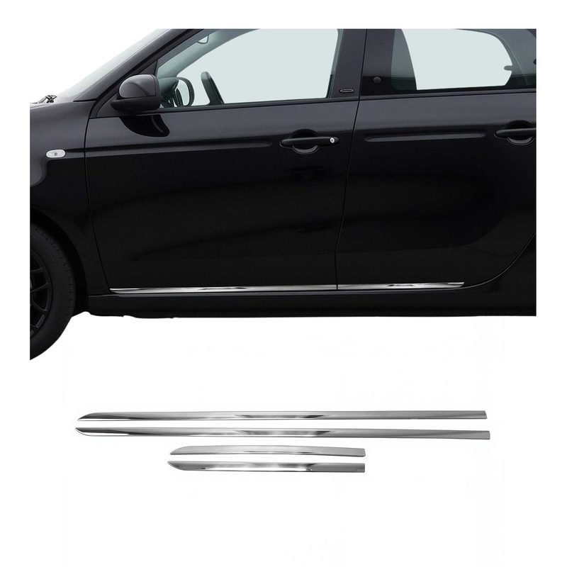 2014-2019 Smart Forfour Side Door Molding Trim Skirt Garnish Stainless Steel Silver 4Pcs