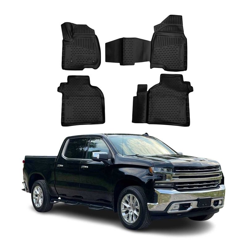 2019-2026 Chevrolet Silverado Crew Cab 1500/2500/3500 Floor Mats Liners Full Set All Weather