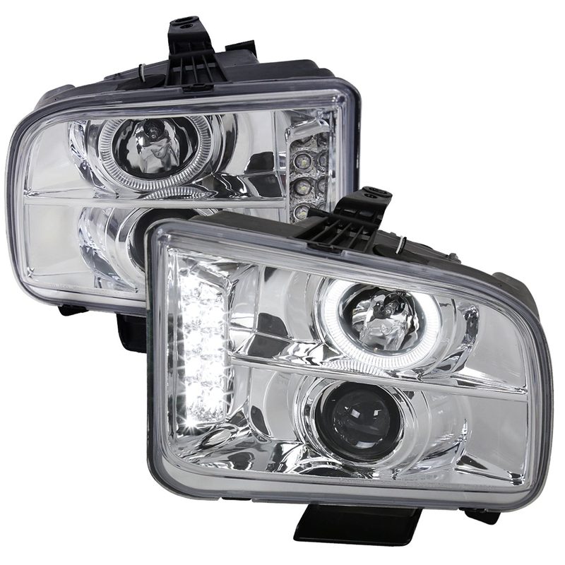 2005-2009 Ford Mustang Halo Projector Headlights LED Light Strip Chrome/Clear