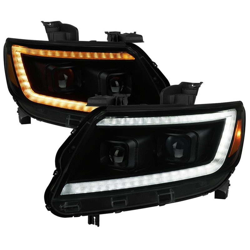 For Chevrolet Colorado 2015-2022 Headlights LED DRL Light Strip Turn Signal Side Marker Black Housing Smoked Lens
