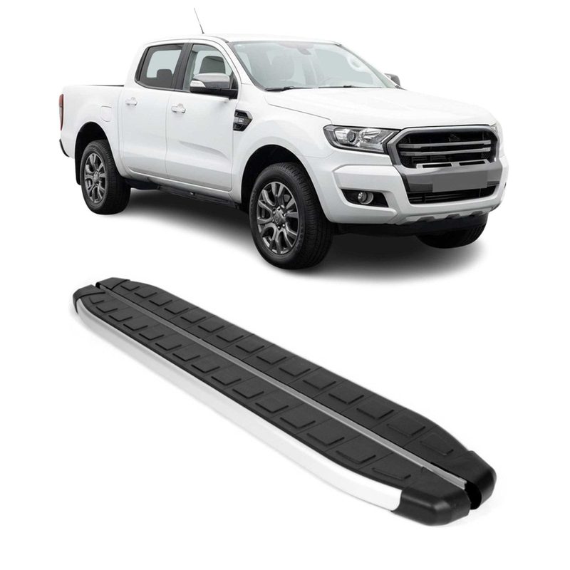 2019-2023 Ford Ranger Double Cab Running Boards Side Steps Silver & Black