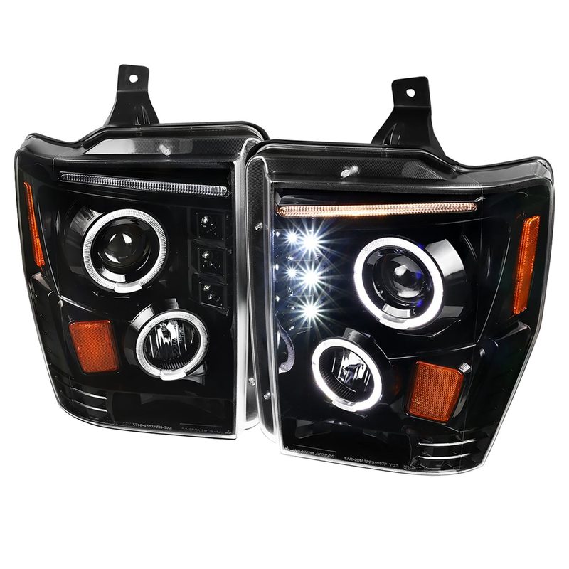 2008-2010 Ford F-250 F-350 F-450 SMD Dual Halo Projector Headlights Jet Black