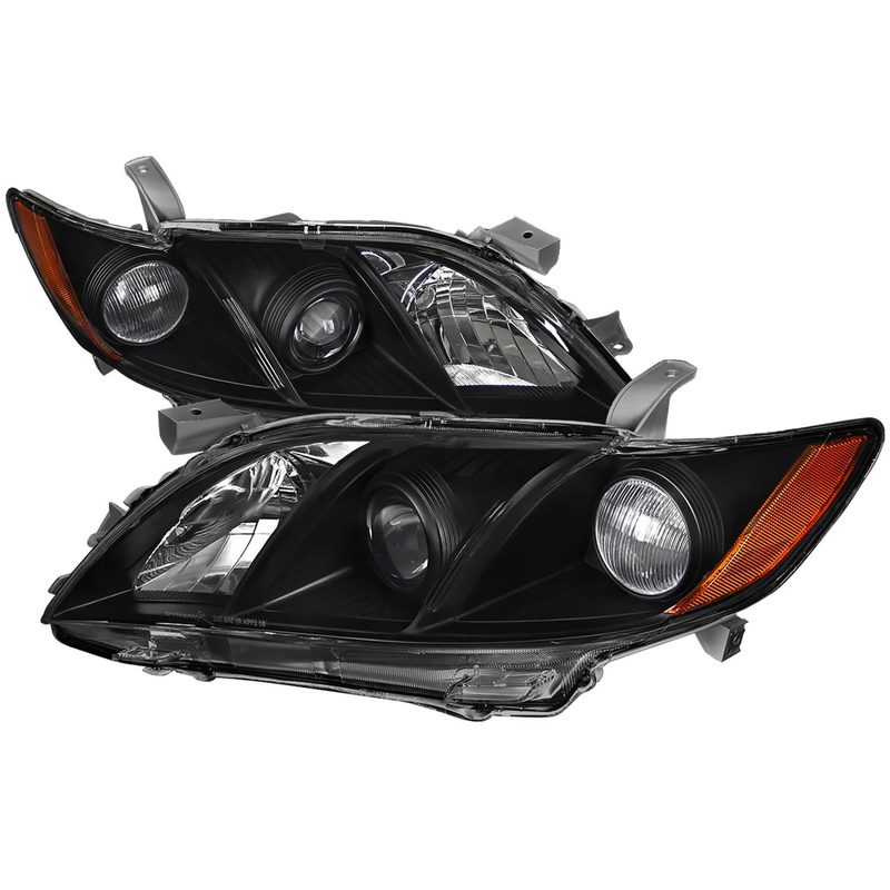 2007-2009 Toyota Camry Projector Headlights Amber Reflectors Matt Black/Clear