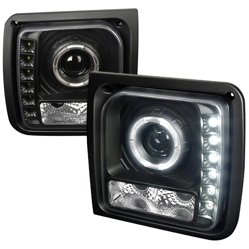 1997-2001 Jeep Cherokee Halo Projector Headlights SMD LED Light Strip Black