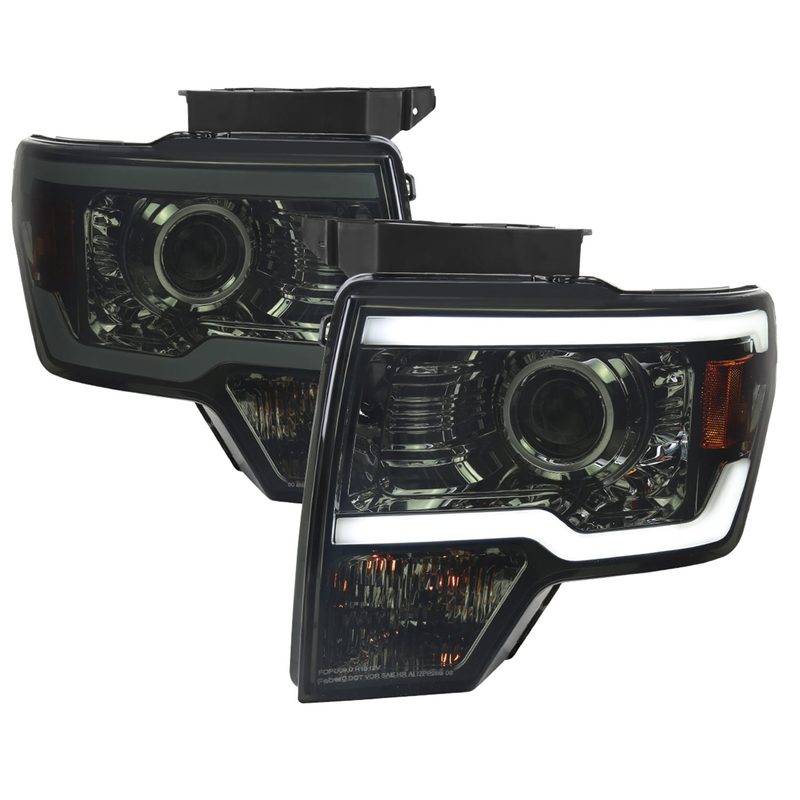 2009-2014 Ford F-150 LED Strip Projector Headlights Chrome/Smoke Lens