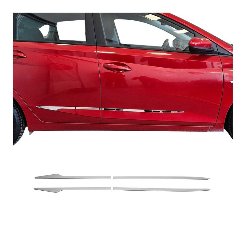 2020-2023 Hyundai i20 Side Door Molding Trim Skirt S.Steel Silver Glossy 4 Pcs