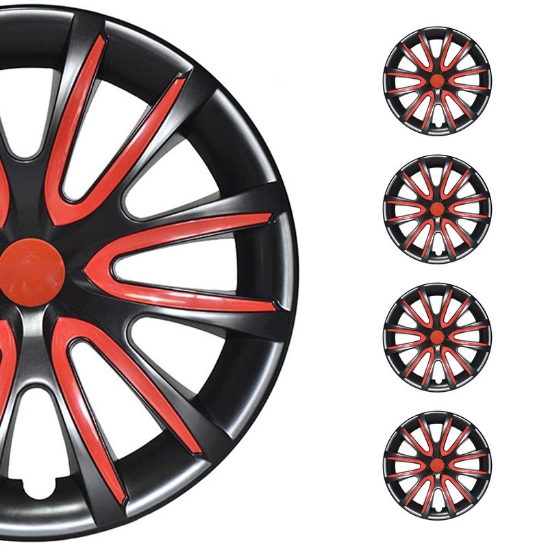 Bicolo Hub Caps Wheel Cover 16" Black & Red Full Set 4 pcs.